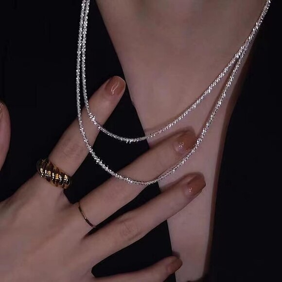 Layered Silver Brass Necklace Set Double Rope Chain Casual Gift for Women - Picture 5 of 7